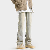 Men Jeans Spring Straight Casual Trousers Vintage Zipper Bootcut Trousers